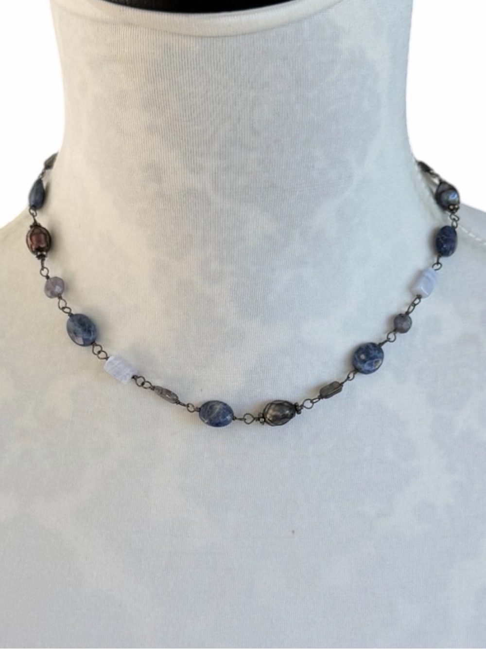 Silpada Blue Gray Gemstone & Pearl Necklace |Boho Artisan